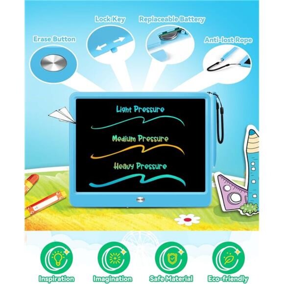 12 Inch LCD Writing Tablet with Anti-Lost Stylus, Erasable Doodle Board Colorful - Picture 4 of 7